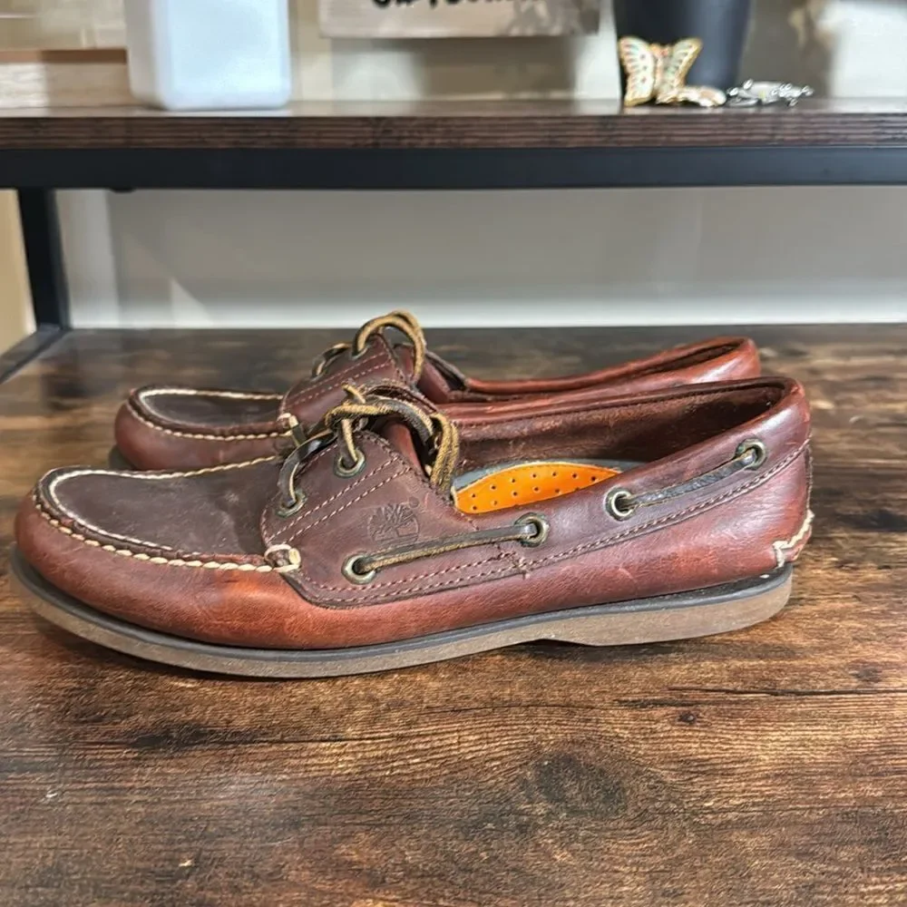 Timberland dark brown boat shoes size 9w/7m